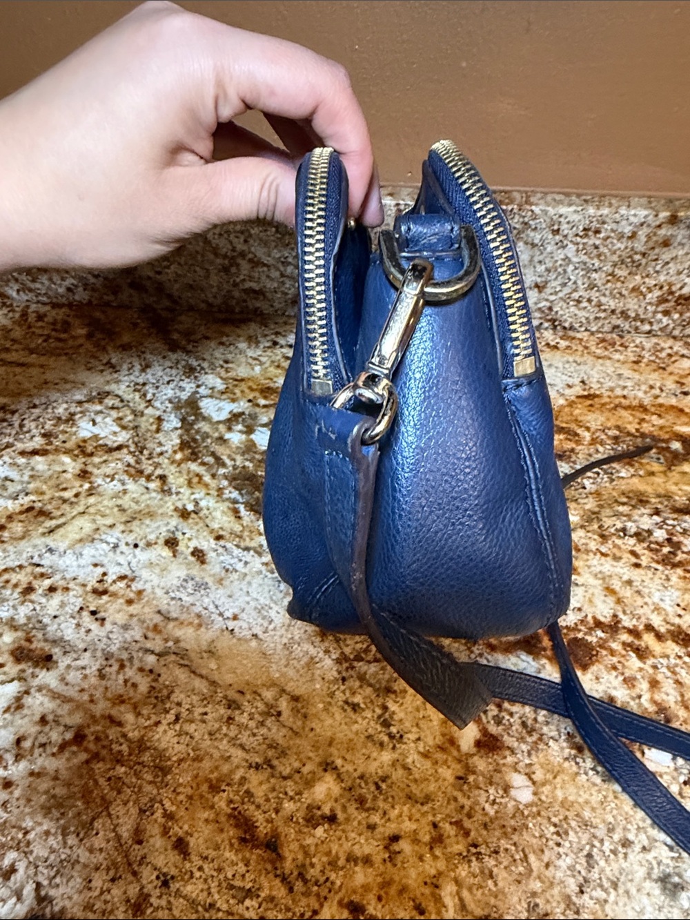 Michael Kors Dark Blue Leather Crossbody with Gold Hardware - Picture 4 of 11